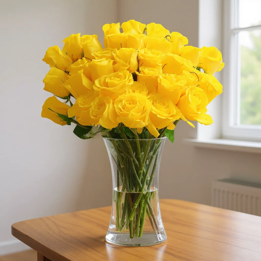 Elegant Yellow Roses in Glass Vase