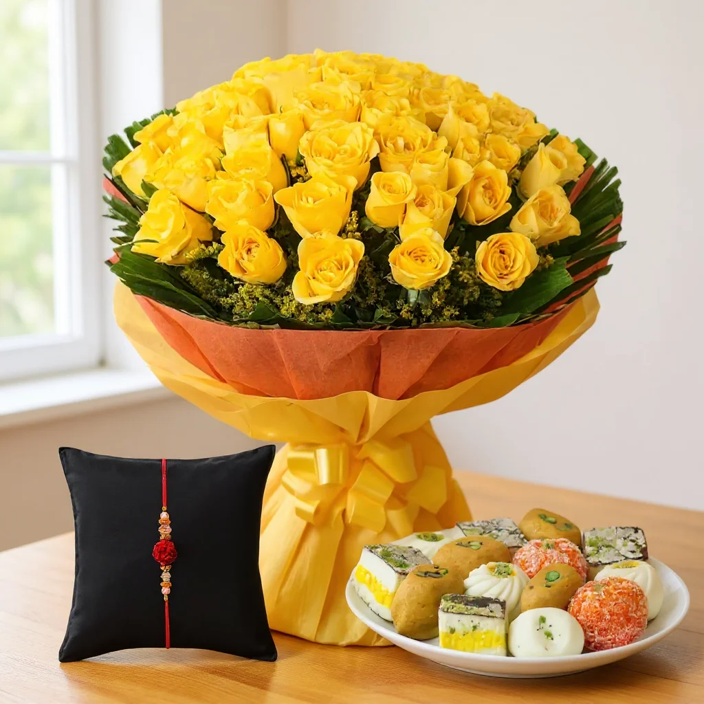 Yellow Roses with Mithai