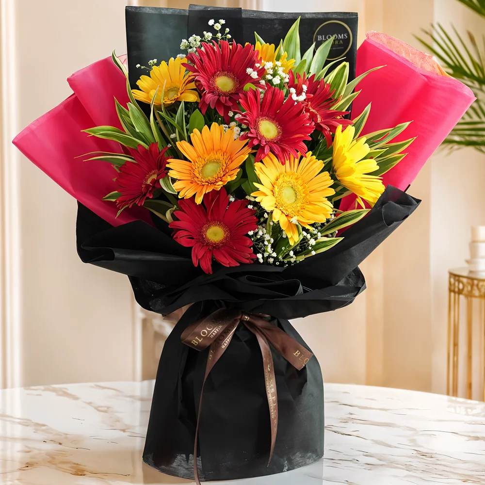 bouquet of 10 red and yellow gerberas
