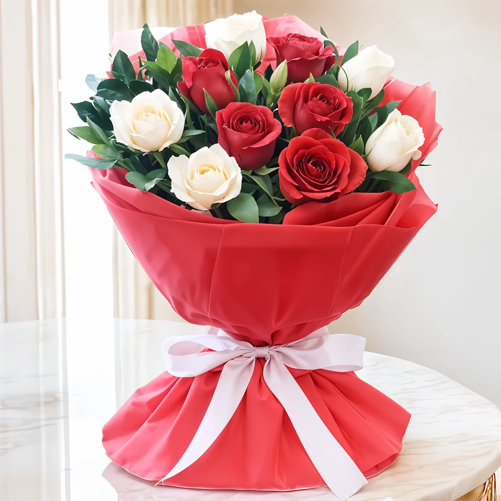 Shop a Gorgeous Bouquet of White & Red Roses