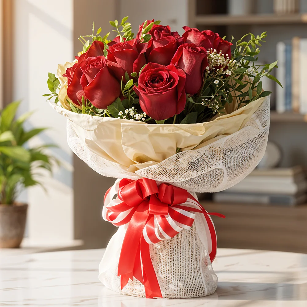 12 red roses bouquet
