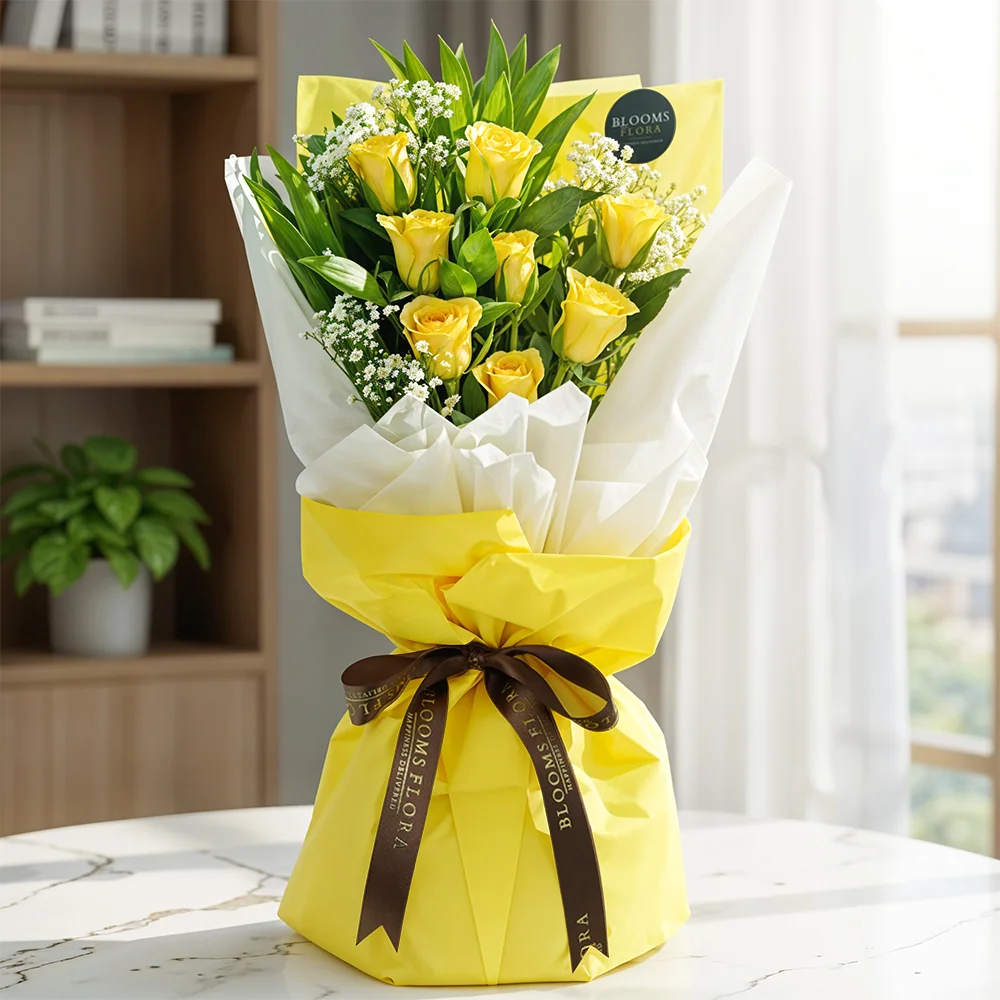 Bouquet of 8 yellow roses