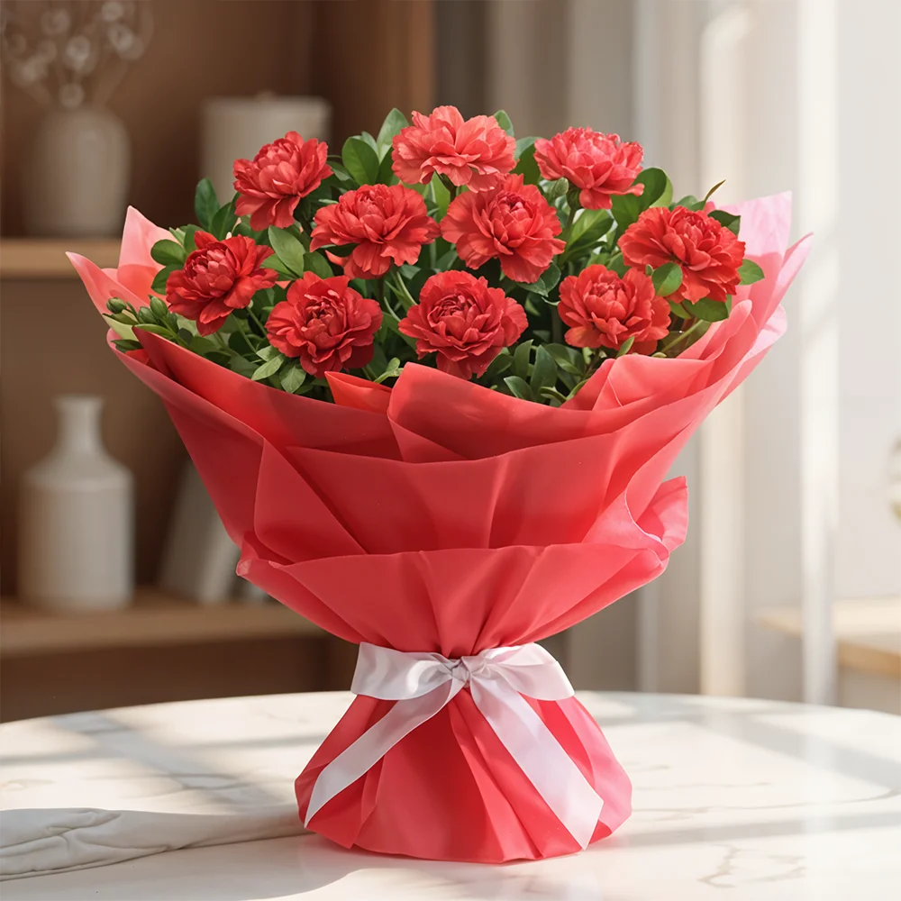 12 red carnations bouquet