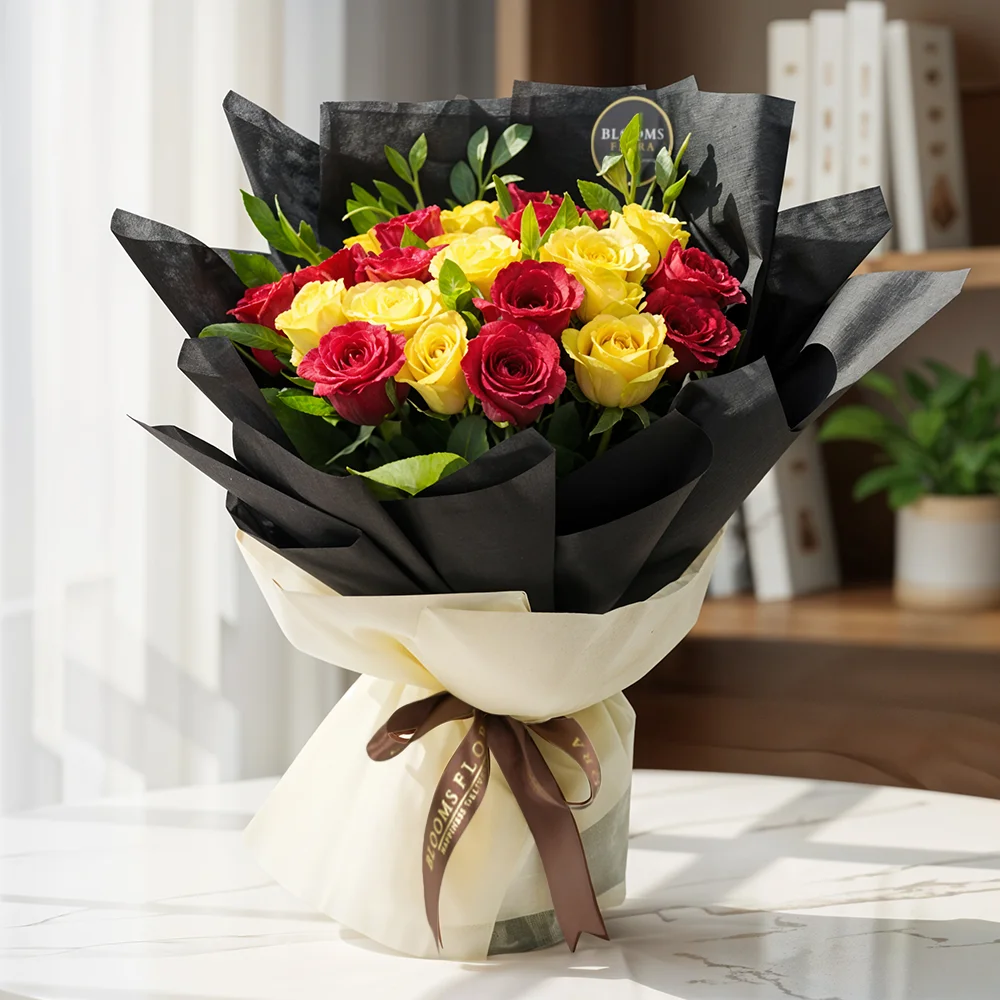 11 red and yellow roses bouquet