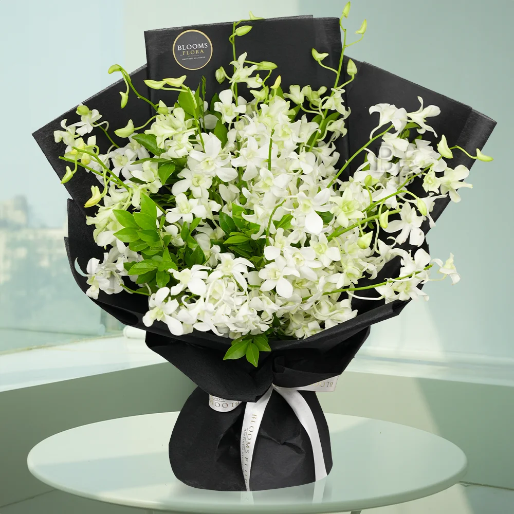 10 white orchids bouquet