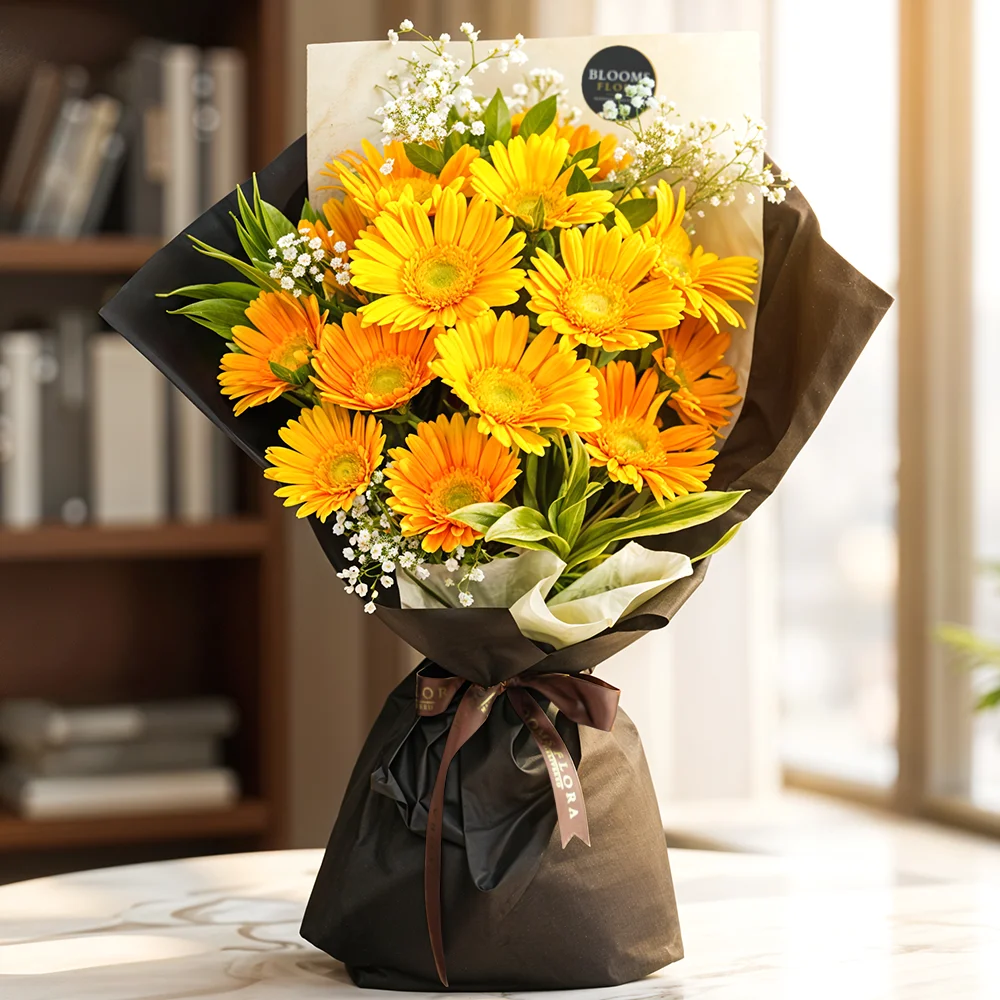 10 yellow gerberas bouquet