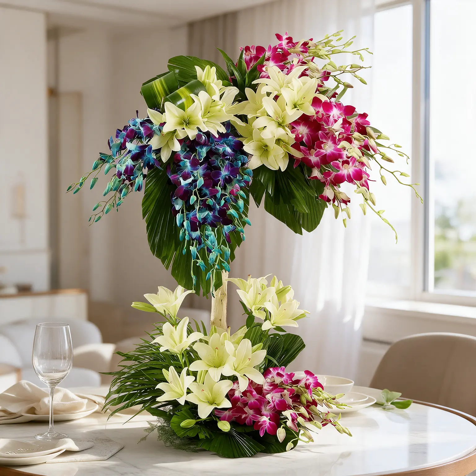 Lilies and Orchids in a Basket
