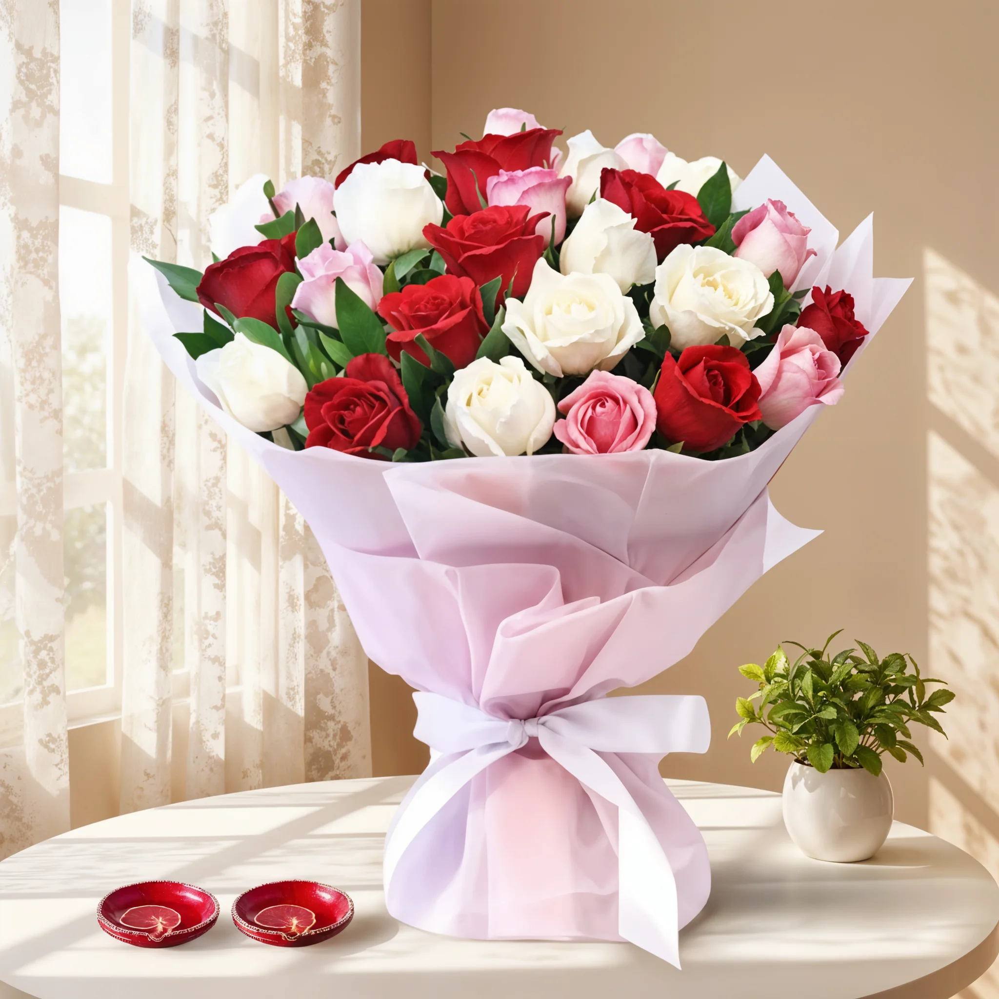 Roses Bouquet & Diyas