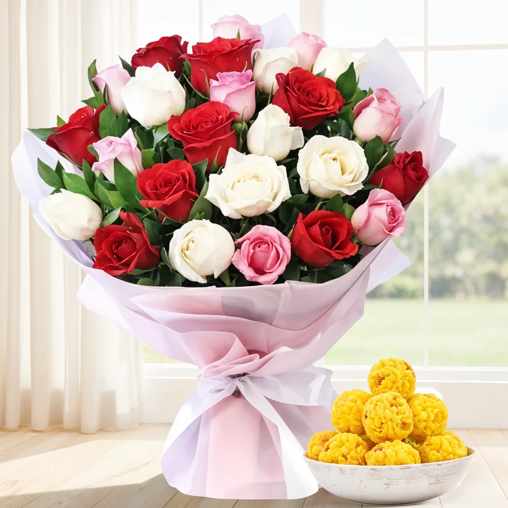 Mixed Roses Bouquet & Sweets