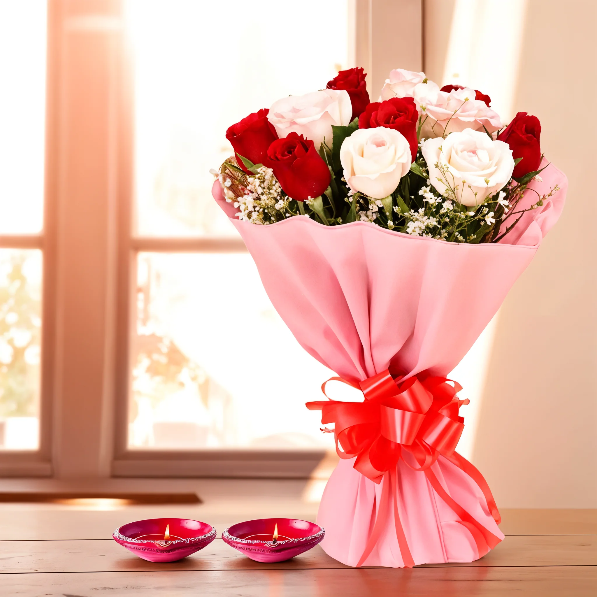 Roses Bouquet & Diya